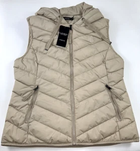NEW RALPH LAUREN Size S Women's Vest Birch Tan Stretch RLL Hooded Puffer $150 - Picture 1 of 6