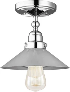New Feiss FM525CH Hooper Vintage Industrial Chrome Flush Mount Ceiling Light - Picture 1 of 3