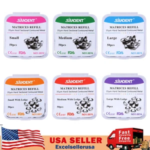 50Pcs Dental Matrix Sectional Contoured Metal Matrices Bands S/M/L Sizes 35μm US - Picture 1 of 73