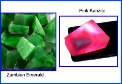 Natürlich 800 Karat / 2 Stück Kunzit & Sambianischer Smaragd Poliert Edelstein - Bild 1 von 4