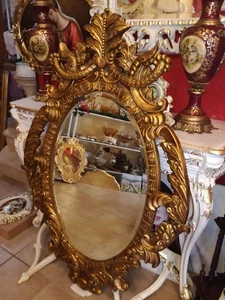 GRANDE SPECCHIERA CORNICE IN LEGNO FOGLIA ORO,SPECCHIO MOLATO,H CM 144X100 - Bild 1 von 7