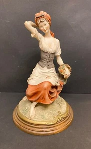 Vintage Rare Beautiful Italian Woman Holding Basket Of Fruit Signed By Artist - Picture 1 of 7