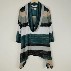 Coco Bianco Cowl Neck Metallic Striped Multicolor Tunic Asymmetric Hem Sz XL Top - Picture 1 of 7