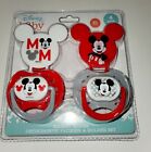 4 Pack Disney Baby Mickey Mouse Orthodontic Pacifier & Holder Set. Red Grey 0M+