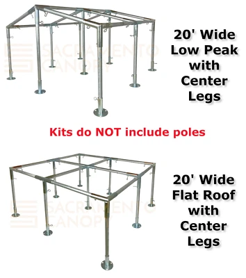 SACRAMENTO CANOPY 20' Wide Low Peak or Flat Roof Canopy Fittings Kits, DIY Greenhouse & Carport