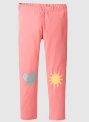 NEW Gymboree Rain or Shine Girl Pink Sun Heart Knee Patch Leggings Pants M 7-8 - Image 1 of 3