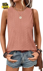 Womens Tank Tops round Neck Sleeveless Shirts Flowy Loose Fit Basic Casual Eyele - Picture 1 of 5
