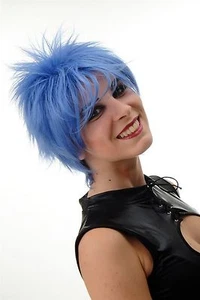 Parrucca Corto Capelli Cotonati Selvaggi Meches 80er Onda Punk Blu BLUE144 - Foto 1 di 4
