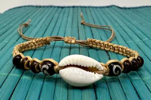 Adjustable Macrame Cowrie Shell Bracelets with Wooden Beads - Choose Your Color - Picture 1 of 22