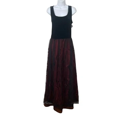 Vintage Jessica Howard Maxi Dress 12 Black Velvet Top Red Skirt Witchy  Goth - Image 1 of 4