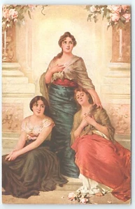 Postcard German Art Three Beauties a painting by Nathaniel Sichel Deutsche Kunst - Imagen 1 de 2