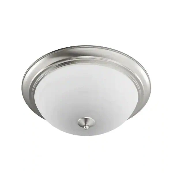 Satin Nickel And Satin White Glass 2 Light Flush Ceiling Light  - Image 1 of 2