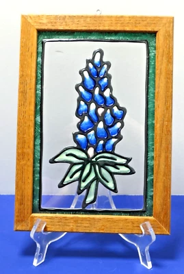 "Suncatcher con marco colgante de vitral sintético Texas Bluebonnet ~ 10,25" x 7,25""" Foto 1 de 4