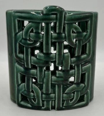 "Candelabro cilindro ovalado nudo de celosía de cerámica verde o luz vintage 6"" x 5,5""" Foto 1 de 4