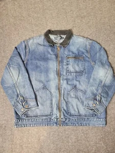 Giacca vintage Polo Ralph Lauren uomo taglia 2XL blu denim projet colletto velluto a coste - Foto 1 di 11