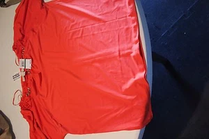 MICHAEL KORS MANADARIN ORANGE SILKY BLOUSE ROUND NECKLINE/GOLD TRIM - LARGE  - Picture 1 of 6