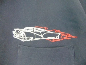 De Ville Shirt Rockabilly Vtg Dice Buttons Embroidered Camp Shirt Flames Car XL - Picture 1 of 6
