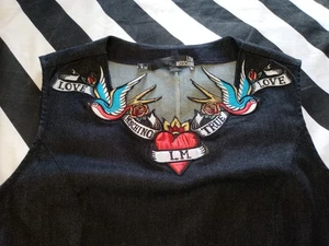 Vestido Moschino Damas Denim Cambio Talla 10 Negro Tatuaje Bordado Logo Pájaros - Imagen 1 de 8