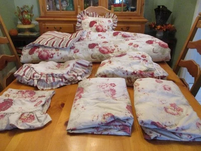 9 Pc Vintage  Waverly Garden Room Norfolk Rose Queen Comforter Set VGC Fading - Image 1 of 4