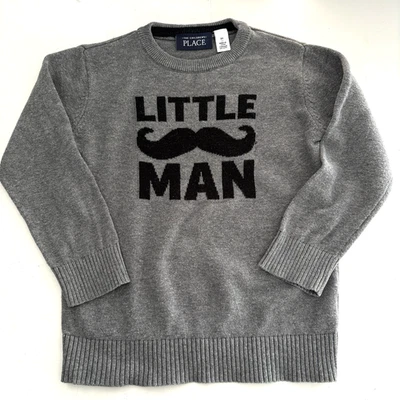 THE CHILDREN’S PLACE Little Man Mustache Sweater Gray Boys Toddler 3T - Image 1 of 4