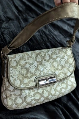 Coach Kristin Canvas Op Art C Mushroom Brown/Cream Sequin Handbag Purse 45088 - Image 1 of 4