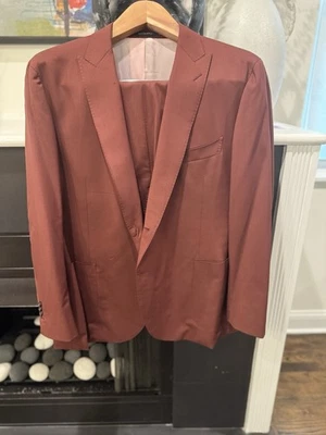 Custom Tailored SB SuitSupply Suit Burgundy, Size 52 Equivalent $1100 - Image 1 of 4