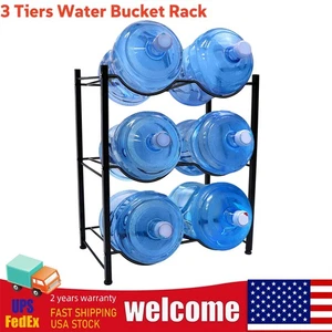 5 Gallon Water Jug Holder 6 Water Bottle Storage Rack 3-Tier Organizer Black - Picture 1 of 12
