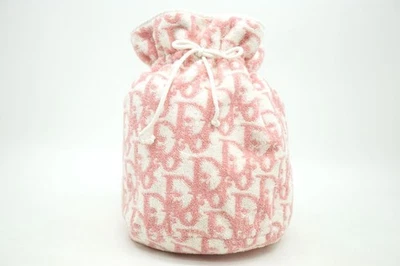 Christian Dior Trotter Drawstring Pouch Bag Monogram Pile Towel Pink 4076h - Image 1 of 4