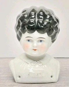 Antiker Porzellan Puppenkopf ETHEL Germany 4,5" schwarze Haare T-Schulter bemalt - Bild 1 von 6