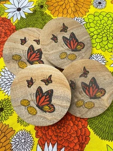 Vintage Schmetterling Sandstein Untersetzer ~ 4er Set - Bild 1 von 6