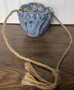 Blue Pinch Pot Hanging Art Pottery Pot 3.5” X 4.5” - Picture 1 of 8