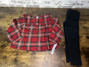 NWT! Carter's Holiday 2 Pc Outfit Set - Red Plaid Top + Black Leggings Size 4T - Picture 1 of 6