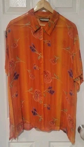 Camicetta estiva floreale vintage Notazioni arancione trasparente donna taglie forti 1X - Foto 1 di 5