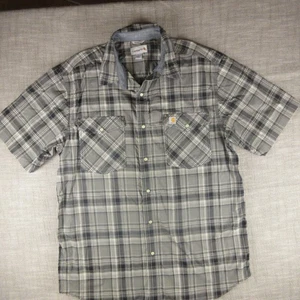 Carhartt Shirt Mens Large Pearl Snap Gray Black Plaid Woven 98 cotton 2% elastan - Picture 1 of 11