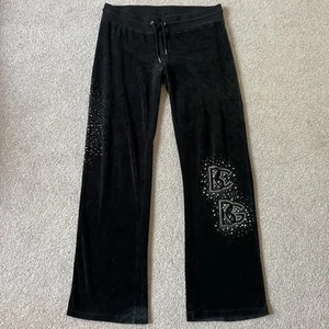 Vintage Y2K BCBG Jeweled Logo Black Velour Tracksuit Wide Leg Women’s L - Picture 1 of 7