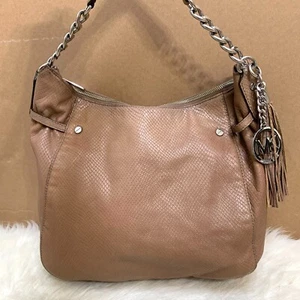 MICHAEL KORS Large N/S Top Zip MEGAN Hobo Dark Dune Snake-Embossed Leather - Picture 1 of 16