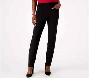 Pantalones ajustados de pierna recta Belle by Kim Gravel Petite Ponte-negro-pequeño 4-A555484 - Imagen 1 de 1