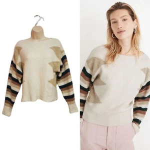 Suéter holgado Madewell manga a rayas geo mezcla de lana beige/bronceado pequeño - Imagen 1 de 9