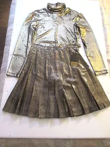 Traje corporal de 2 piezas dorado/negro Harriet y falda plisada de seda Italia 10 - Imagen 1 de 12