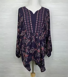 NWT Style & Co. Women's Purple Paisley Long Sleeve Blouse Plus Size 2X B4 - Picture 1 of 4
