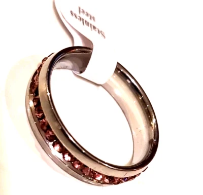 Edelstahl Ring mit Rosa Farbenden Strassreif Gr.17-20 - Bild 1 von 4