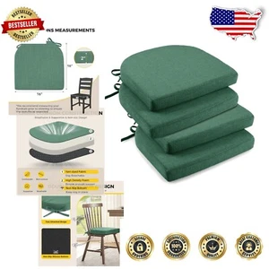 Hand-Washable Memory Foam Chair Cushions with Ties - Elegant 4 Pack, Dark Green - Picture 1 of 9