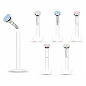 2pc 6mm-12mm Bar Acrylic Opalite Gem Lip Monroe Labret Ear Tragus Conch Piercing - Picture 1 of 9