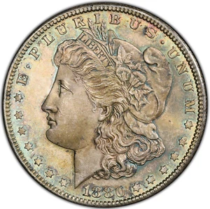 Morgan Silver Dollar 1880-S PCGS MS-65 Gold Shield! Amazing Rainbow Toning! - Picture 1 of 6