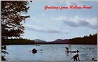 Greetings From Rollins Pond New York Boating Swimming Fishing Postcard C636