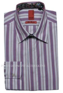 Chemise MGB Paris taille 38 blanc rayures rouge HOMME manches longues coton NEUF - Picture 1 of 4