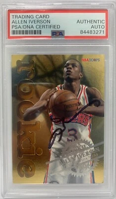 Allen Iverson auto signed RC 1997 Gold NBA Hoops Philadelphia 76ers PSA Encap - Image 1 of 3