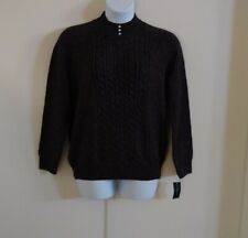 Karen Scott Women Cable Knit Long Sleeve Pearl Mock Neck Black Sweater Size PXL