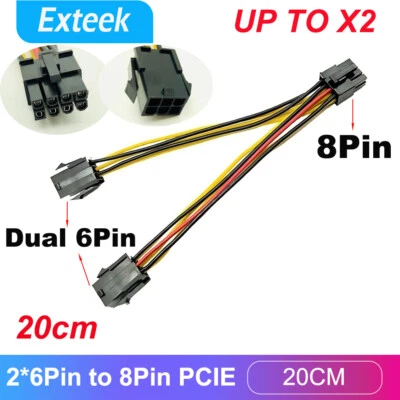 Dual 6-Pin Female to 8-Pin PCI Express PCIE Male GPU Power Adapter Cable 20CM AU - image 1 of 4