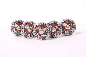 Floral Shape Door Knobs Ceramic Cabinet Drawer Wardrobe Pull Handle - Picture 1 of 4